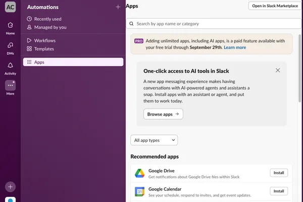 Slack App Directory showing Vorbee search results