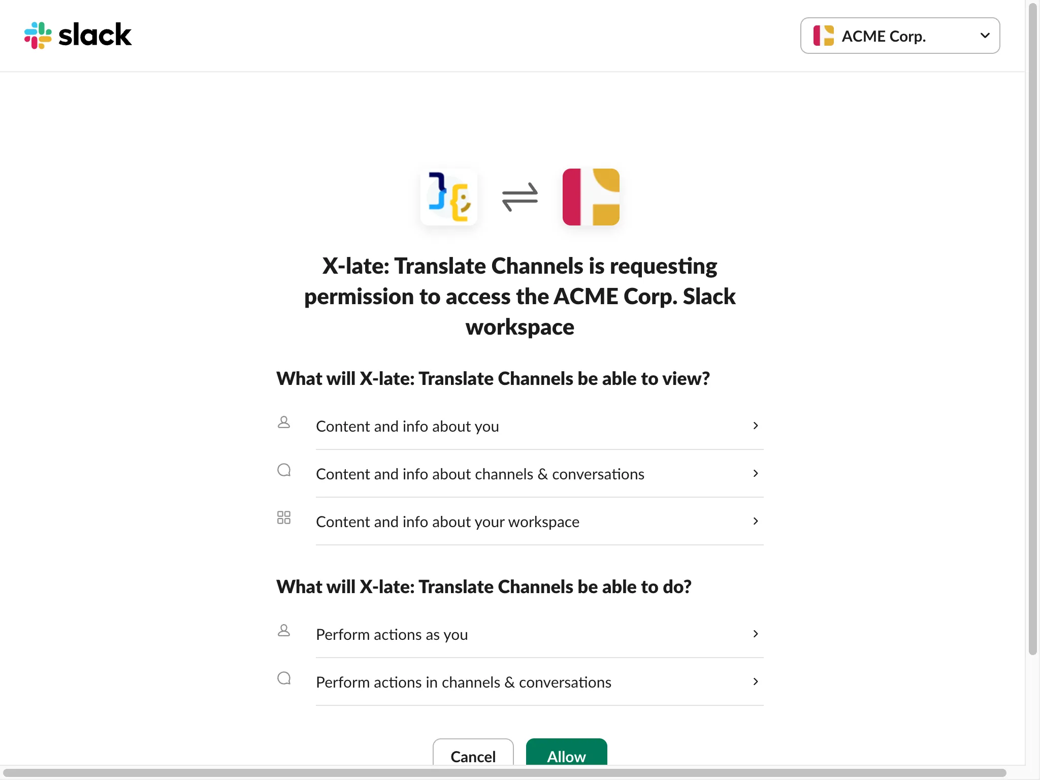 Slack OAuth authorization
