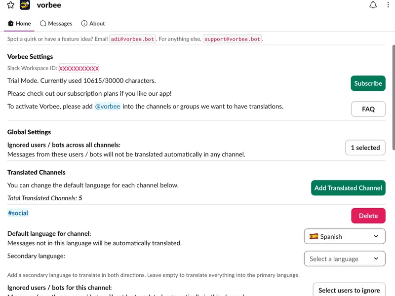 Vorbee privacy settings and trial mode